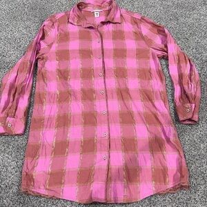 Victorias Secret Cotton Viscose Button Down Dress Women’s Large Pink W Gold Line